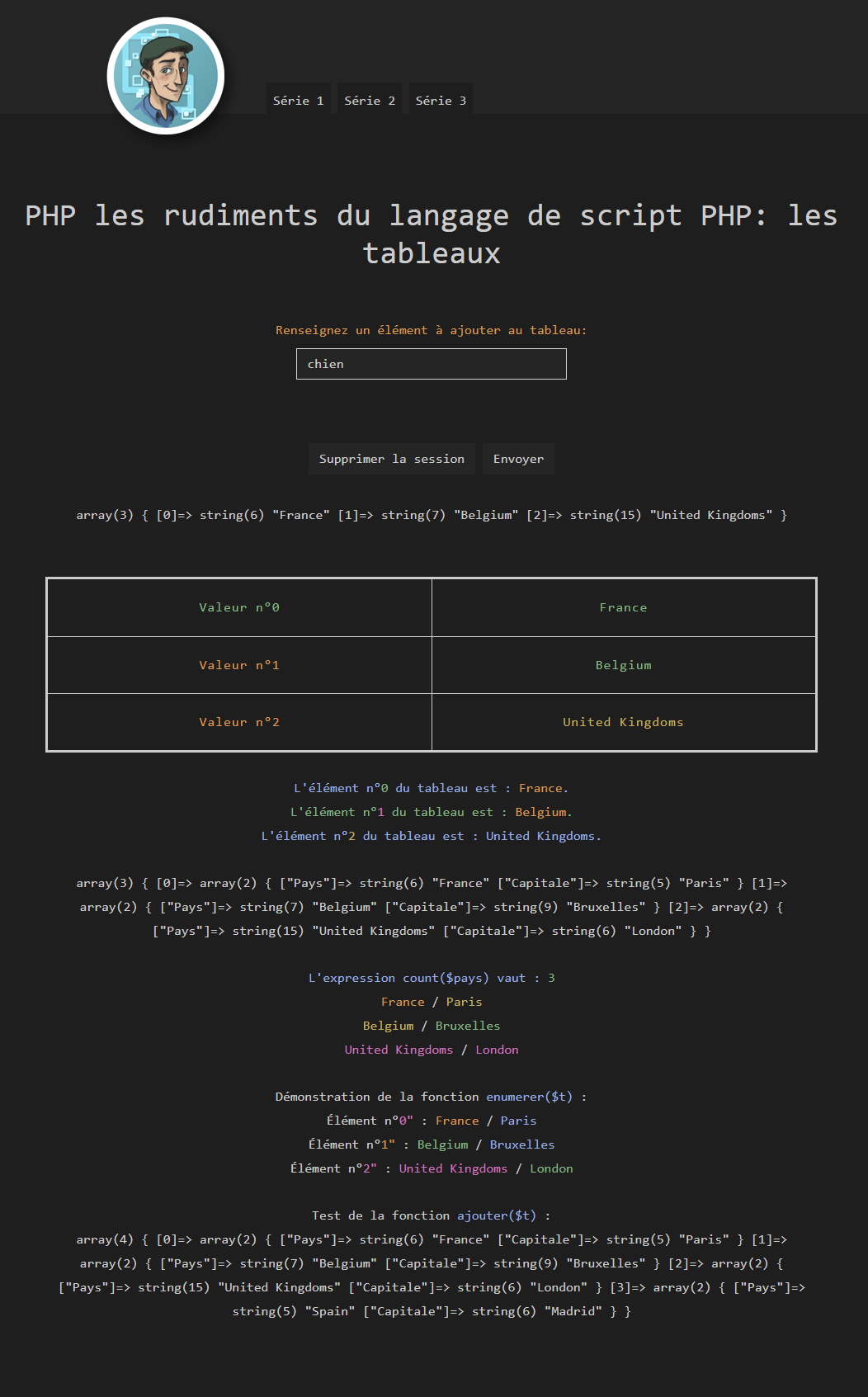 Un extrait d'exercice PHP