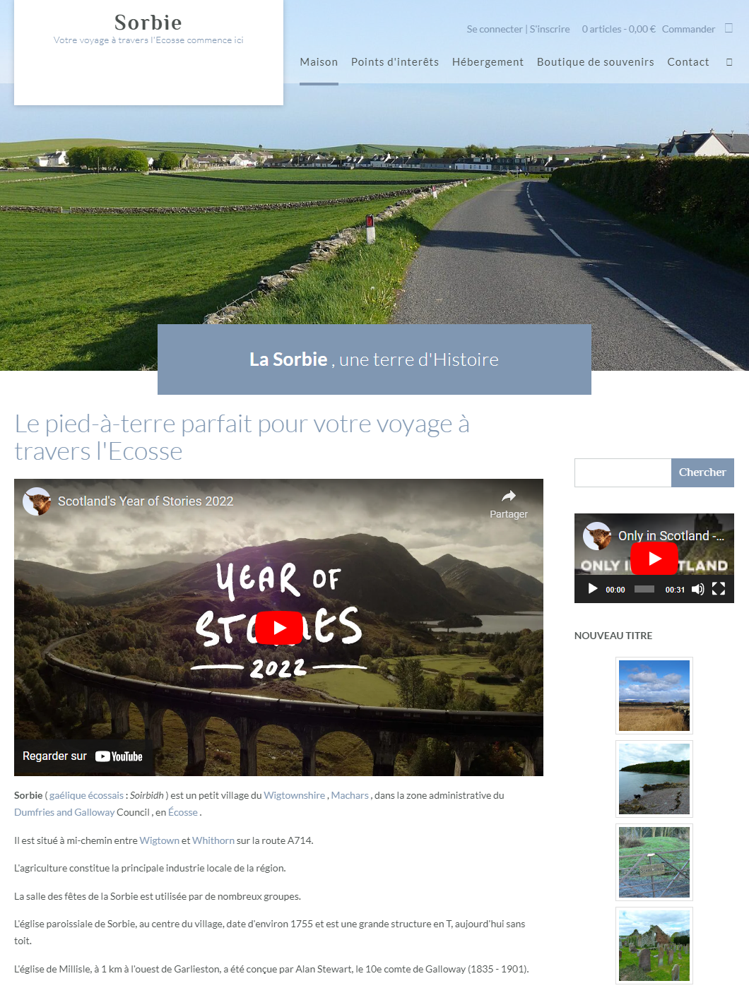 Screenshot d'un site touristique présentant la ville de Sorbie
